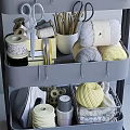 Multi layer Home Storage Shelf Organizing Sewing Supplies Scissors Yarn Balls And Cups 3d model