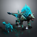 Large And Small Ice Crystal Mythical Beast Game Fantasy Characters With Glowing Blue Spikes