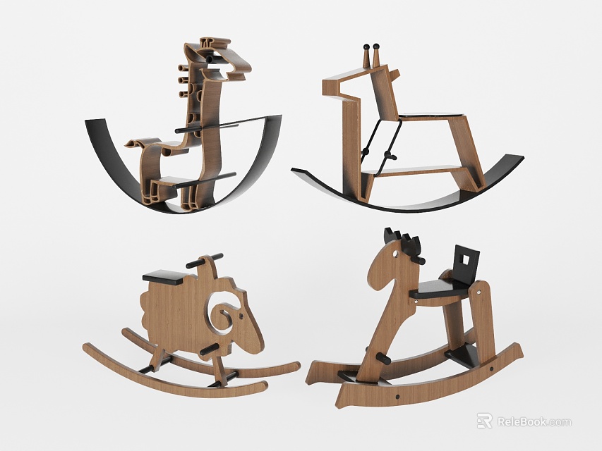 Wooden Building Blocks Crafted Into Animal Shaped Rocking Horse Toys For Kids 3d model 