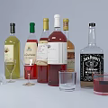 Colorful Wine Bottles And Assorted Glasses Arranged On White Background
