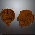 Red 3D Printed Character And Creature Head Models With Detailed Design