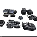 Futuristic Military Mechanical Vehicle Models With Turrets Tracks And Armor