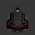 Futuristic Black Sci Fi Vehicle With Red Yellow Accents Top Turret Streamlined Design
