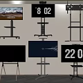 TV Sets with Mobile and Floor Stands Featuring Digital Clock Displays in Modern Setup 3d model