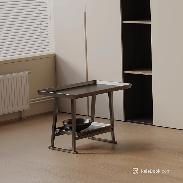 Sleek Metal Frame Side Table With Lower Shelf And Bowl In Modern Interior 3d model 