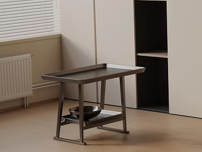 Sleek Metal Frame Side Table With Lower Shelf And Bowl In Modern Interior 3d model