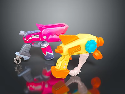 Fun Pink and Yellow Toy Guns with Unique Designs for Kids Household Use 3d model
