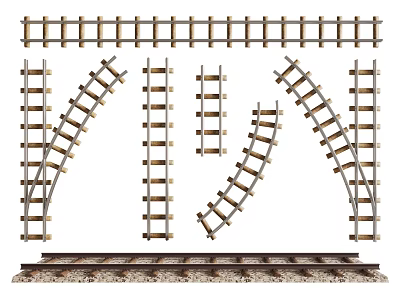 Various Railway Track Components Featuring Straight Curved Sections and Turnout Parts 3d model