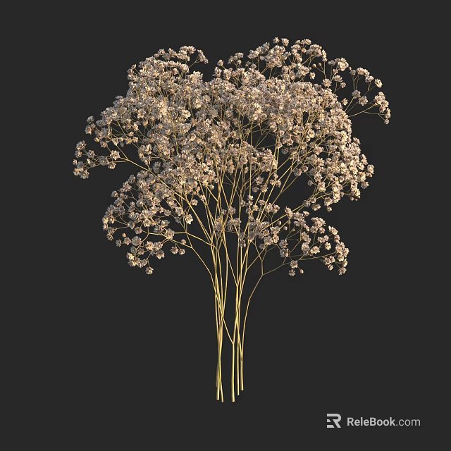 Elegant White Small Flowers Arrangement in Vase with Multiple Stems on Dark Background 3d model 