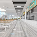 Spacious Cafeteria Interior With Long Tables Chairs And Marble Floor Design 3d model