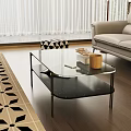 Modern Glass Top Coffee Table With Metal Frame And Black Shelf In Living Room