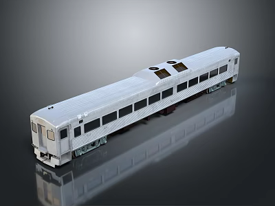 White Train Car Model With Textured Surface Multiple Windows Wheels And Gray Background 3d model