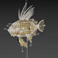 Brown Spotted Aquatic Fish with Long Dorsal Fins Yellow Eyes Open Mouth Against Black Background