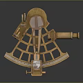 Golden Commercial Navigation Sextant With Metal Frame Scaled Dial And Telescope