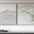 Textured Abstract Paintings With Mountain And Wave Patterns On White Wall 3d model
