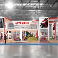 YAMAHA Exhibition Booth Interior Design With Displayed Motorcycles And Large Screens