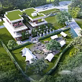 Modern Multi storey Bed and Breakfast Building Surrounded by Greenery Trees Lawn With Glass Windows and Terrace