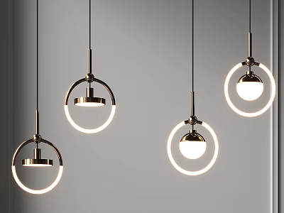 Modern Circular Pendant Lights With Metal Frames And Illuminated Rings 3d model