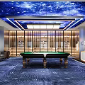 Billiard Room Interior With Two Pool Tables TVs Framed Decor Patterned Carpet And Modern Lighting 3d model