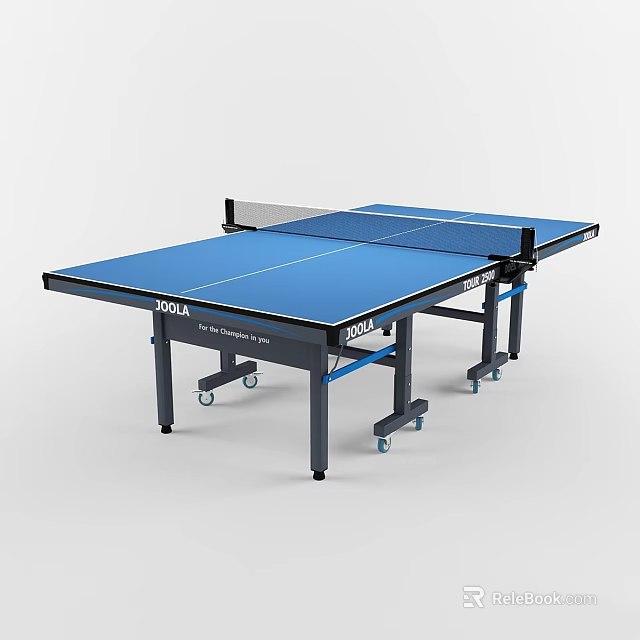 JOOLA Ping Pong Table With Blue Tabletop Black Frame Net And Rolling Wheels 3d model