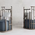 Modern Single Sofa with Metal Frame Navy Blue Cushion and White Pillow Interior Space