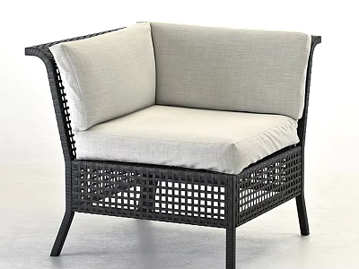 Modern Rattan Armchair With Black Frame And White Comfortable Cushions 3d model