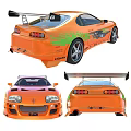 Orange Modified Sports Car With Flame Decals And Aerodynamic Parts