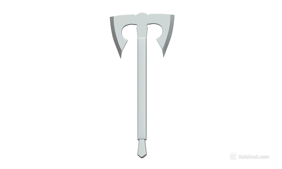 Traditional Metal Axe Weapon With Double Blades And Long Handle Design 3d model 