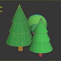 Green Layered Tree Shaped Plants With Orange Trunks In Stylized Design 3d model