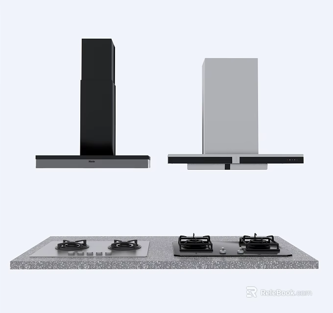 Modern Kitchen Appliances With Black And White Range Hoods And Gas Stoves 3d model 
