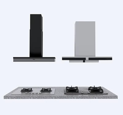 Modern Kitchen Appliances With Black And White Range Hoods And Gas Stoves 3d model