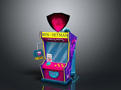 WIN-HITMAN Arcade Machine With Vibrant Colors PULL Lever Coin Slot And Top Sign 3d model