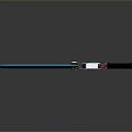 Glowing Blue Blade Sword With Red White Hilt And Black Handle On Gray Background