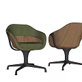 Modern Office Chair Green Fabric And Wooden Back With Swivel Base Design