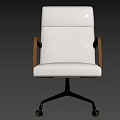 Stylish Comfortable Light Gray Fabric Office Chair With Wooden Armrests And Swivel Rolling Chrome Base