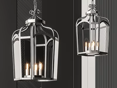 Modern Metallic Frame Glass Chandeliers With Stylish Candle Shaped Bulbs Design 3d model