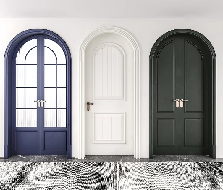 Arched Double Doors in Navy White and Dark Green Interior Styles 3d model 