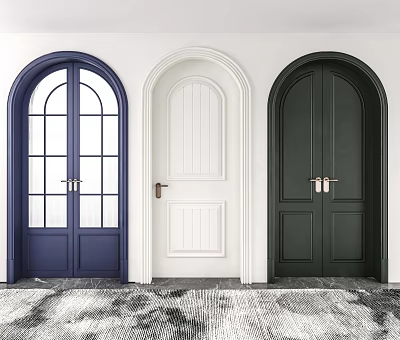 Arched Double Doors in Navy White and Dark Green Interior Styles 3d model