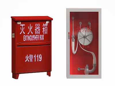 Red Fire Extinguisher Box And Hydrant Cabinet For Fire Safety 3d model