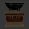Textured Black Bowl Positioned On Decorative Wooden Base With Red Brown Details