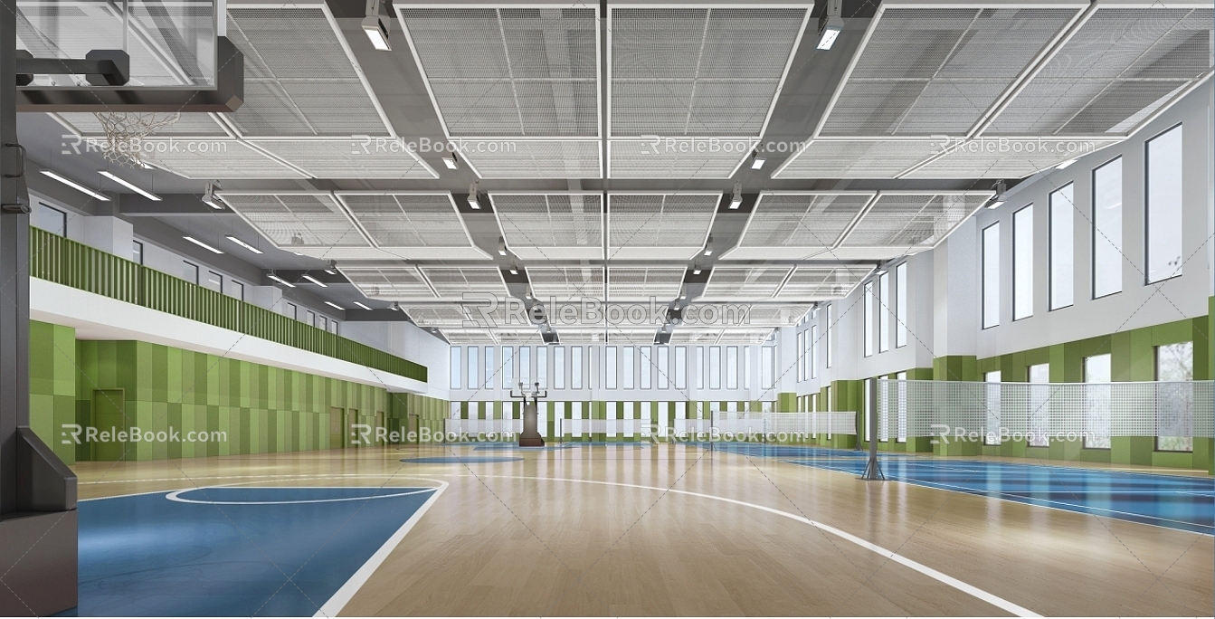 modern school gymnasium basketball court badminton court 3d model