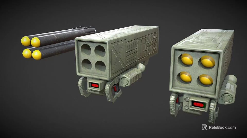 Mechanical Devices Featuring Gray Boxes Yellow Spheres Red Indicators And Black Cylindrical Parts 3d model 