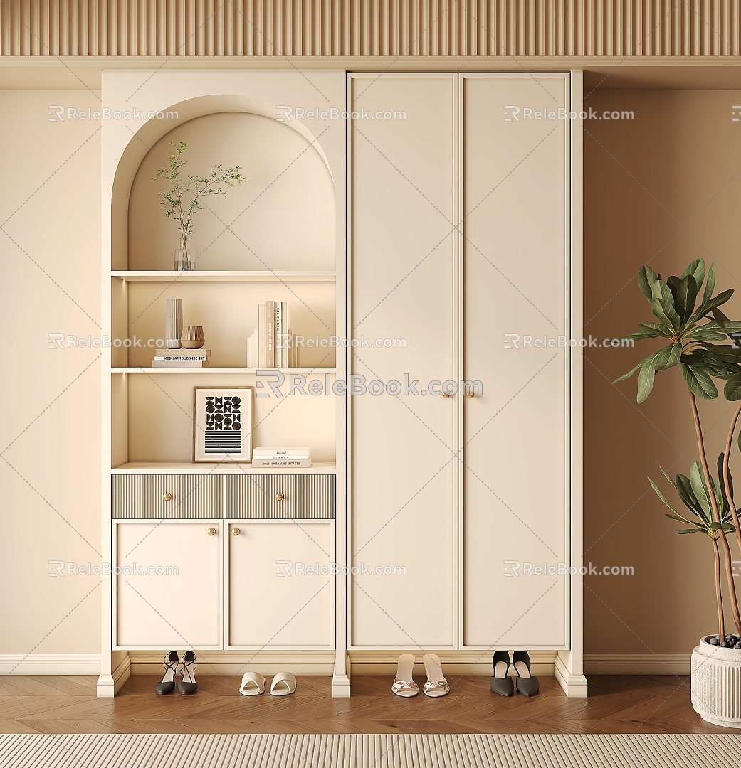 French Cream Shoe Cabinet 3d model