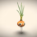 Cartoon Onion Game Movie Character With Big Eyes Smiling Face Green Leaves And Thin Legs