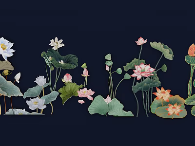 New Chinese Style Wall Decoration Lotus Lotus Leaf Decorative Elements Chinese Style Painting Decorative Painting 3d model