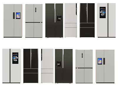 Diverse Modern Refrigerators and Freezers with Various Door Designs and Color Options 3d model