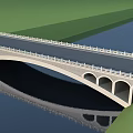 Arch Bridge With Multiple Arches White Railings Spanning River Green Grass And Water Reflection 3d model
