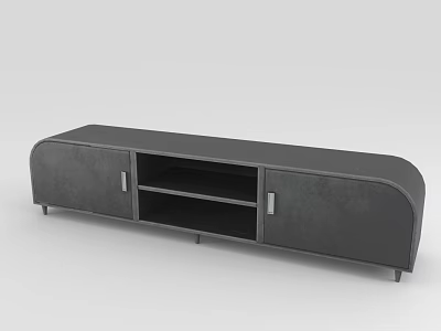 Modern Dark Gray TV Stand With Cabinet Doors And Open Shelf Design 3d model