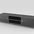 Modern Dark Gray TV Stand With Cabinet Doors And Open Shelf Design