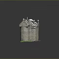 Cartoon Castle Scene With Medieval Stone Towers Gray Slate Roofs Multiple Turrets And Green Grass Foundation